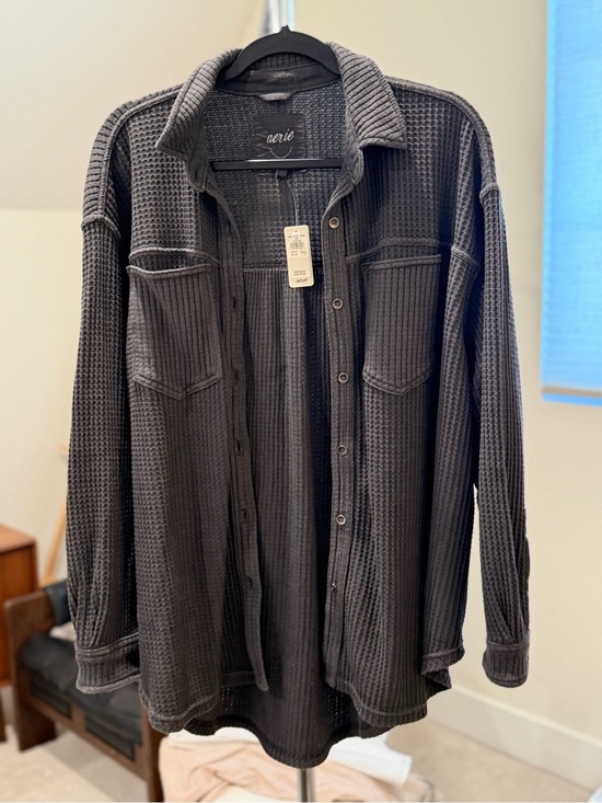 aerie Tops - aerie Black Waffle-Knit Button Cardigan
